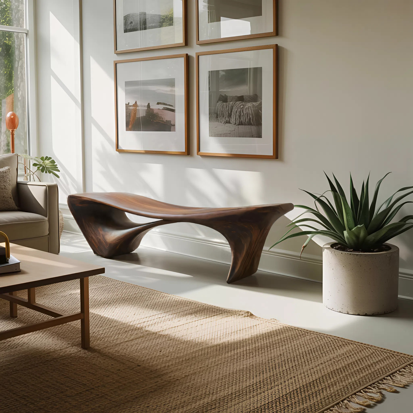 Modern Sculptural Bench For Entryway Or Living Room