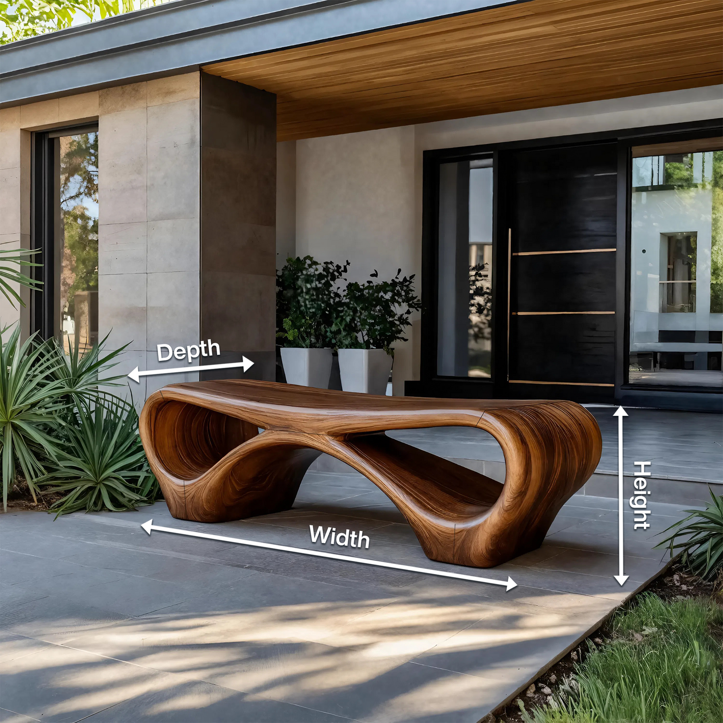 Modern Sculptural Outdoor Bench With Curved Design For Garden