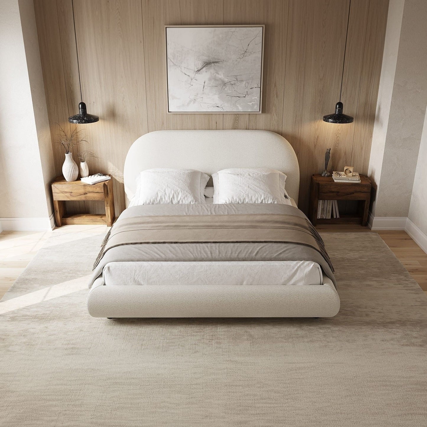 Solana Bed – Curved Boucle Modern