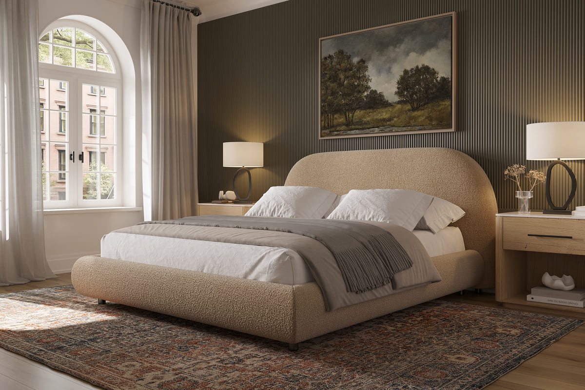 Solana Bed – Curved Boucle Modern