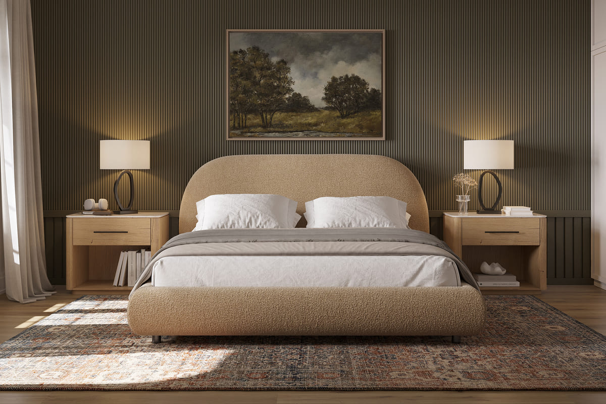 Solana Bed – Curved Boucle Modern