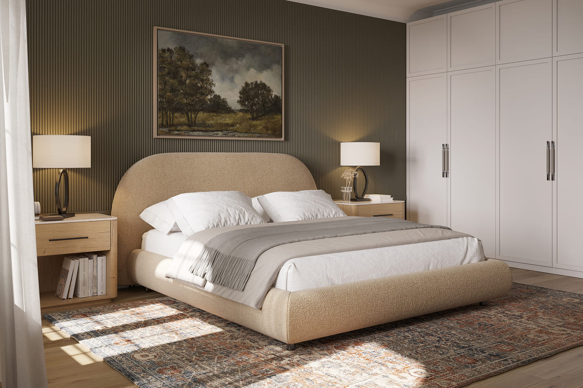 Solana Bed – Curved Boucle Modern