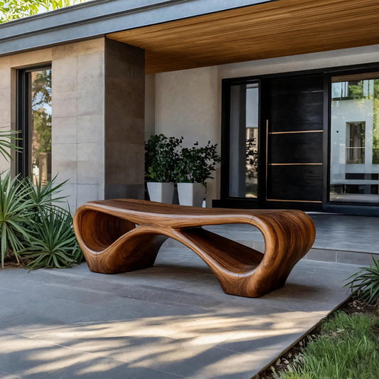 Modern Sculptural Outdoor Bench With Curved Design For Garden
