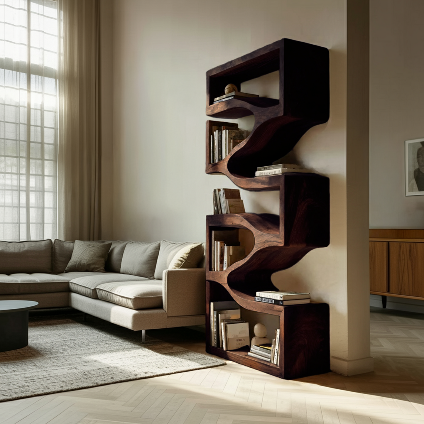 Sculptural Wooden Wall Bookcase For Modern BedRoom