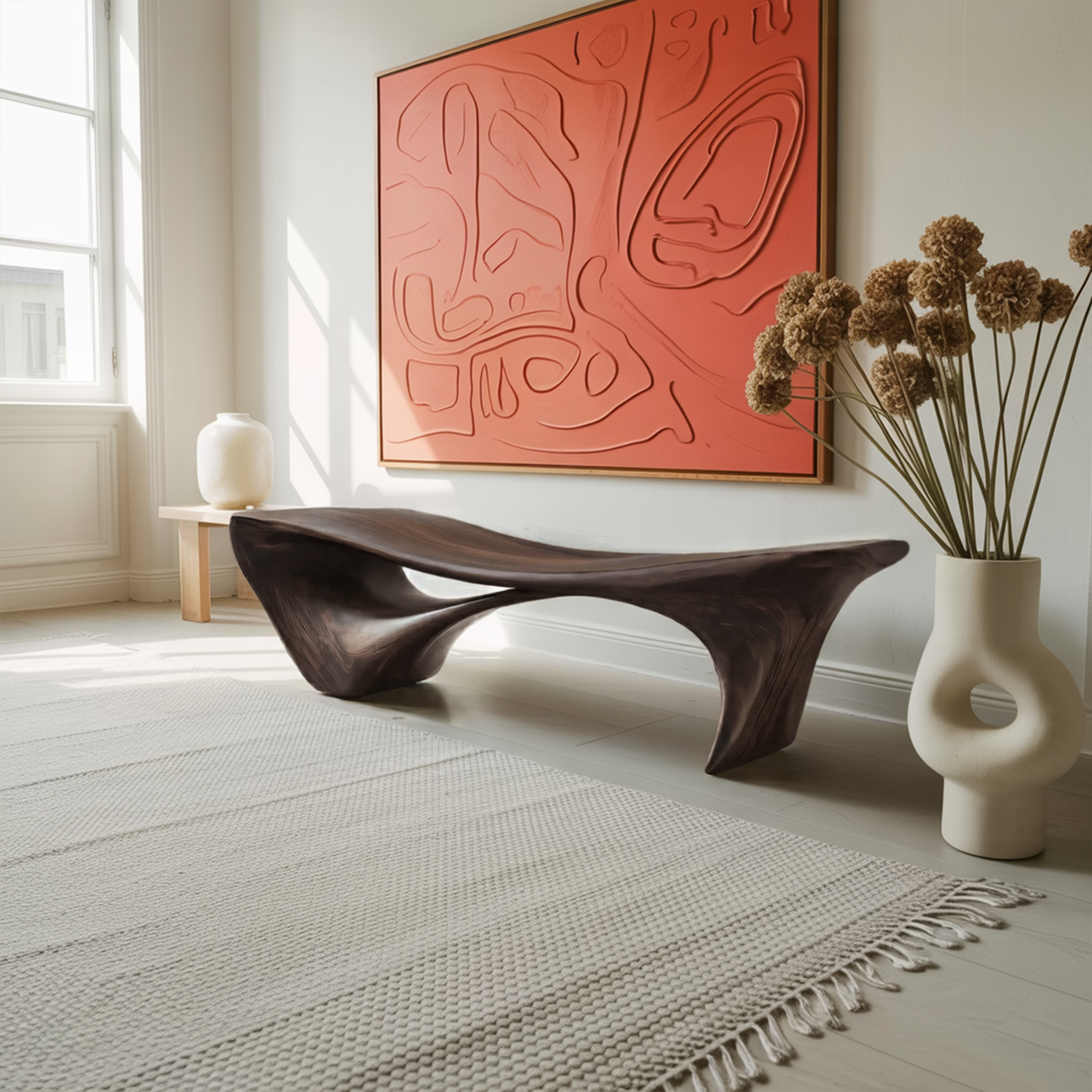 Modern Sculptural Bench For Entryway Or Living Room