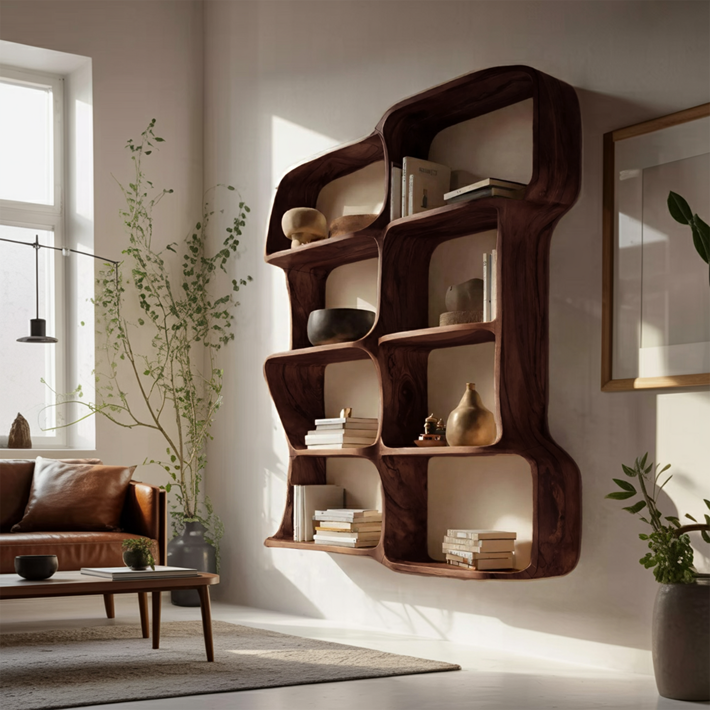 Modern Sculptural Floating Bookshelf For Bedroom Or Living Room
