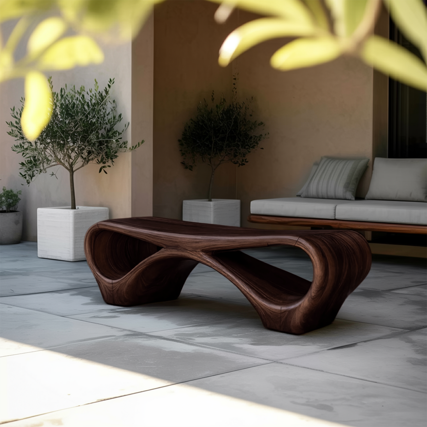 Modern Sculptural Outdoor Bench With Curved Design For Garden